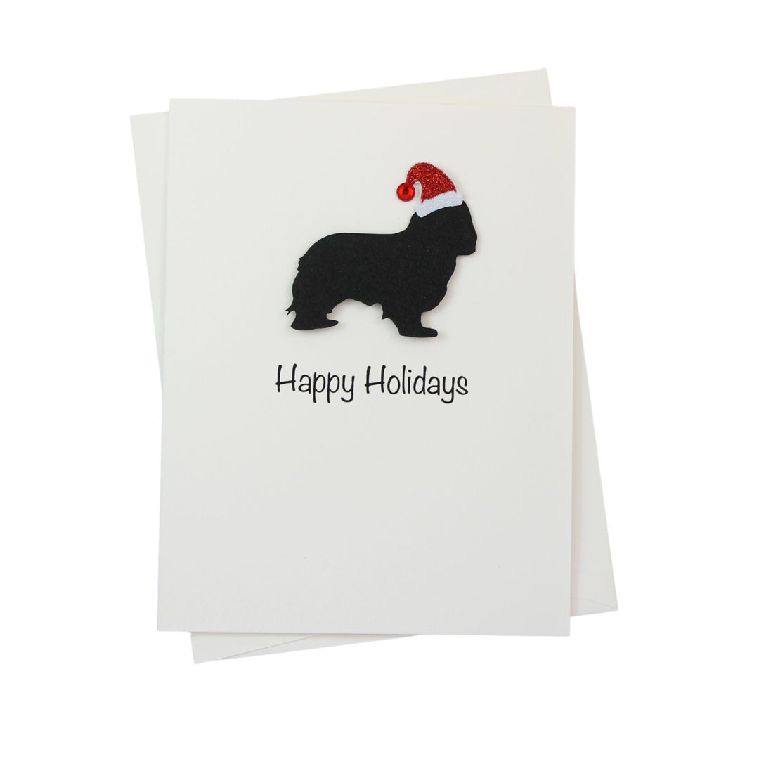 Cavalier King Charles Spaniel Christmas Cards Pack of 10 White Base | Handmade Dog Holiday Notecard Set | Sparkly Santa Hat Greeting Boxed