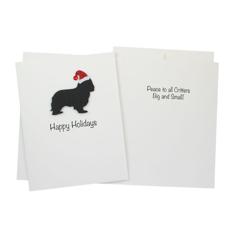 Cavalier King Charles Spaniel Christmas Cards Pack of 10 White Base | Handmade Dog Holiday Notecard Set | Sparkly Santa Hat Greeting Boxed