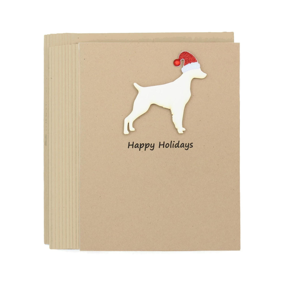 Brittany Christmas Cards Pack of 10 | Pet Holiday Notecards | Black White Dog Greeting with Santa hat | Kraft Brown