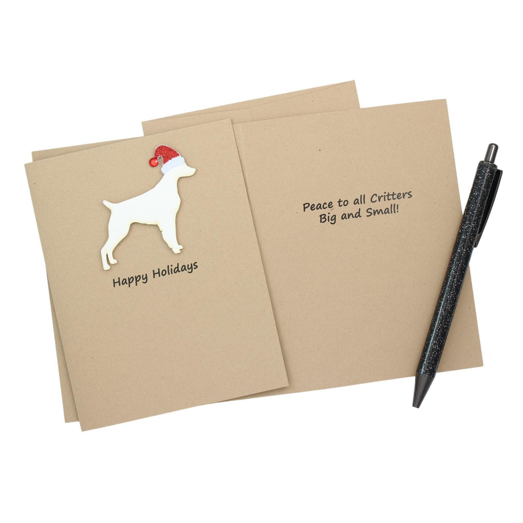 Brittany Christmas Cards Pack of 10 | Pet Holiday Notecards | Black White Dog Greeting with Santa hat | Kraft Brown