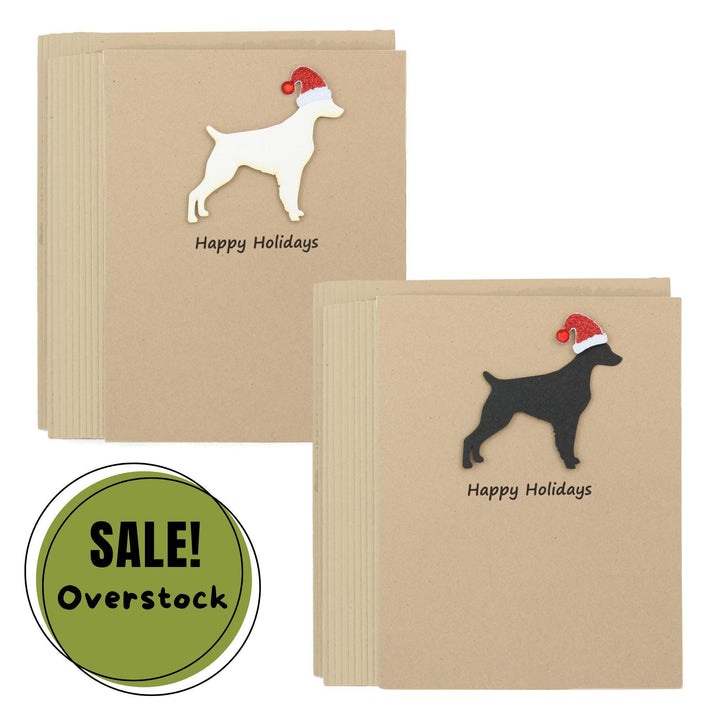 Brittany Christmas Cards Pack of 10 | Pet Holiday Notecards | Black White Dog Greeting with Santa hat | Kraft Brown