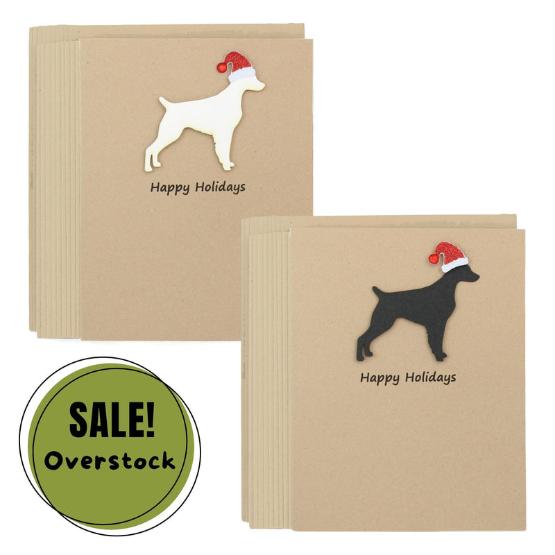 Brittany Christmas Cards Pack of 10 | Pet Holiday Notecards | Black White Dog Greeting with Santa hat | Kraft Brown