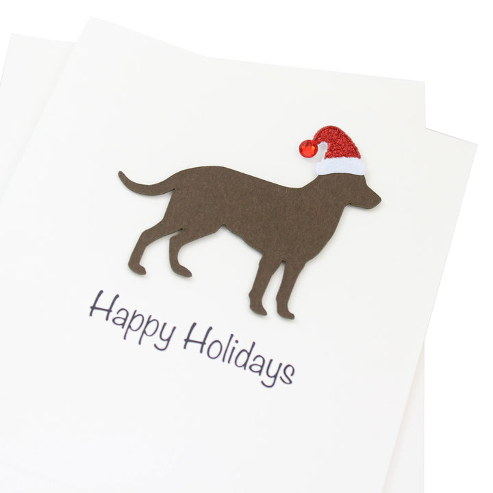 Chocolate Brown Labrador Retriever Christmas Cards Pack of 10 White Base | Handmade Lab Holiday Notecard Set | Sparkly Santa HatGreeting