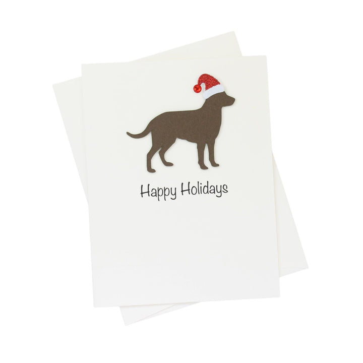 Chocolate Brown Labrador Retriever Christmas Cards Pack of 10 White Base | Handmade Lab Holiday Notecard Set | Sparkly Santa HatGreeting