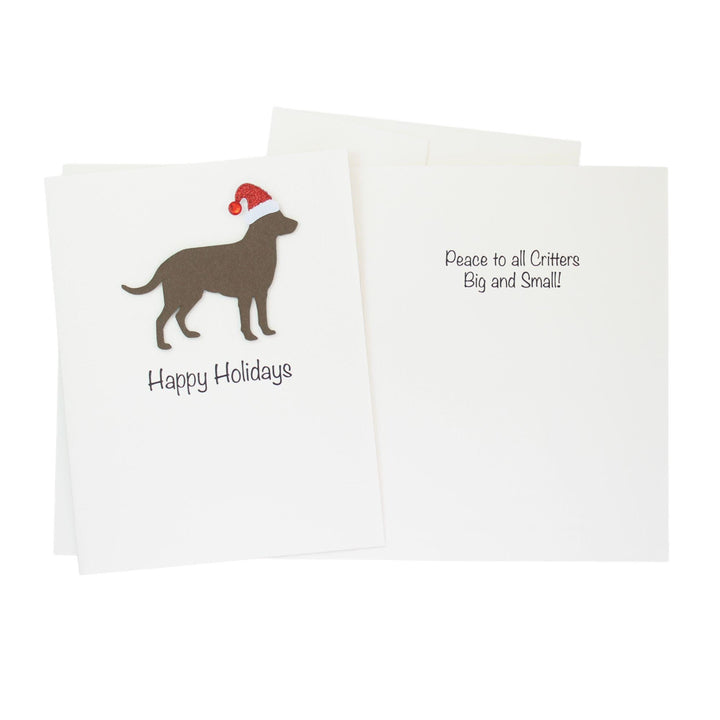 Chocolate Brown Labrador Retriever Christmas Cards Pack of 10 White Base | Handmade Lab Holiday Notecard Set | Sparkly Santa HatGreeting