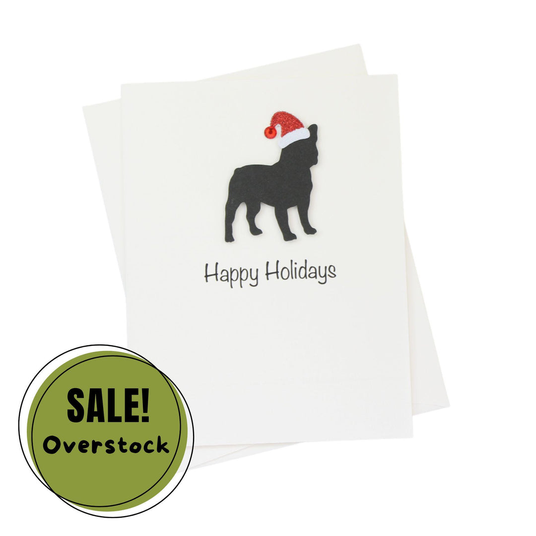 Black French Bulldog Frenchie Christmas Cards Pack of 10 White Base | Handmade Dog Holiday Notecard Set | Sparkly Santa Hat Greeting