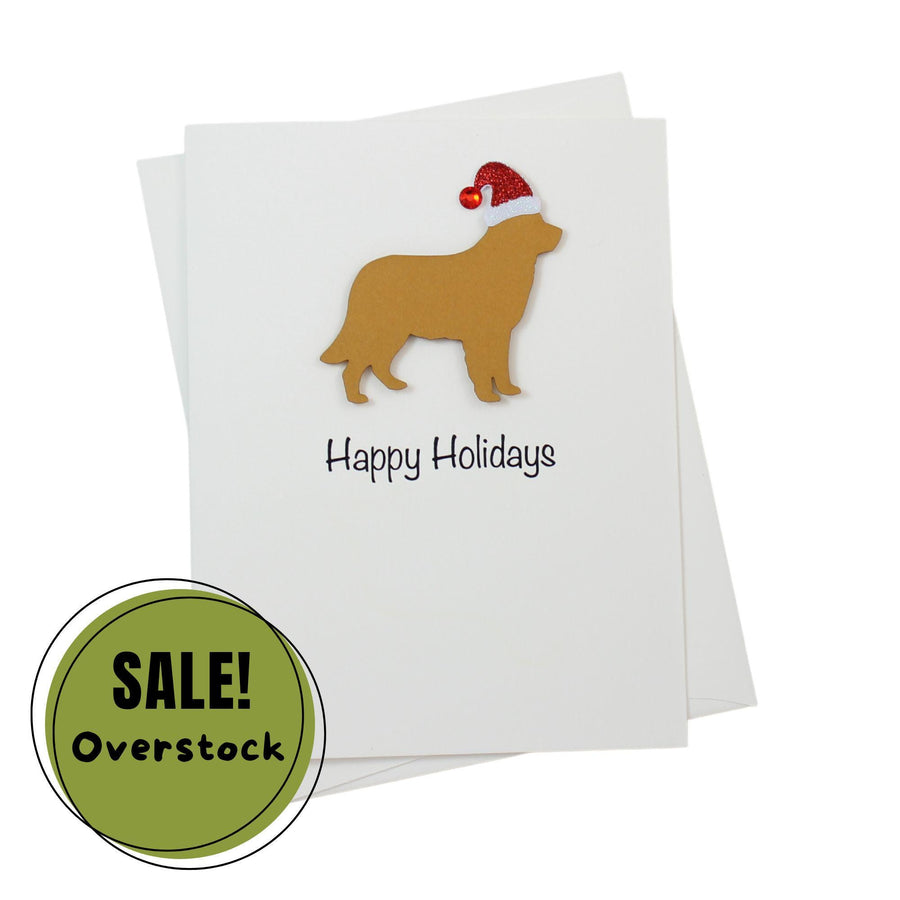 Dark Golden Retriever Christmas Cards Pack of 10 White Base | Handmade Dog Holiday Notecard Set | Sparkly Santa Hat Greeting Boxed Set