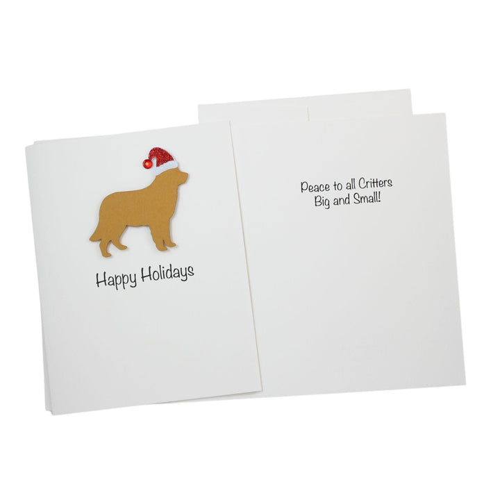 Dark Golden Retriever Christmas Cards Pack of 10 White Base | Handmade Dog Holiday Notecard Set | Sparkly Santa Hat Greeting Boxed Set