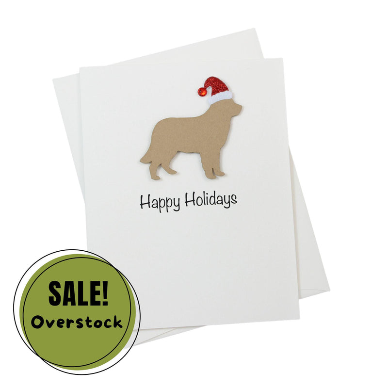 Light Golden Retriever Christmas Cards Pack of 10 White Base | Handmade Dog Holiday Notecard Set | Sparkly Santa Hat Greeting Boxed Set