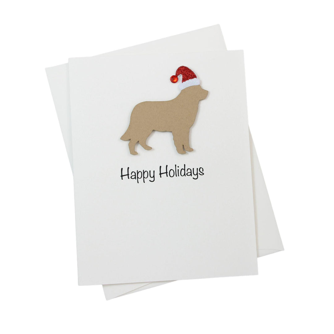 Light Golden Retriever Christmas Cards Pack of 10 White Base | Handmade Dog Holiday Notecard Set | Sparkly Santa Hat Greeting Boxed Set