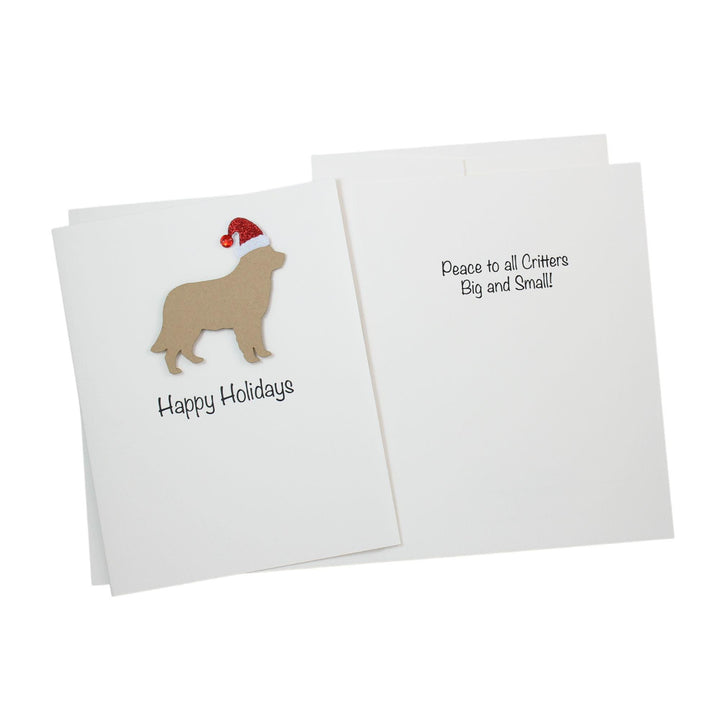 Light Golden Retriever Christmas Cards Pack of 10 White Base | Handmade Dog Holiday Notecard Set | Sparkly Santa Hat Greeting Boxed Set