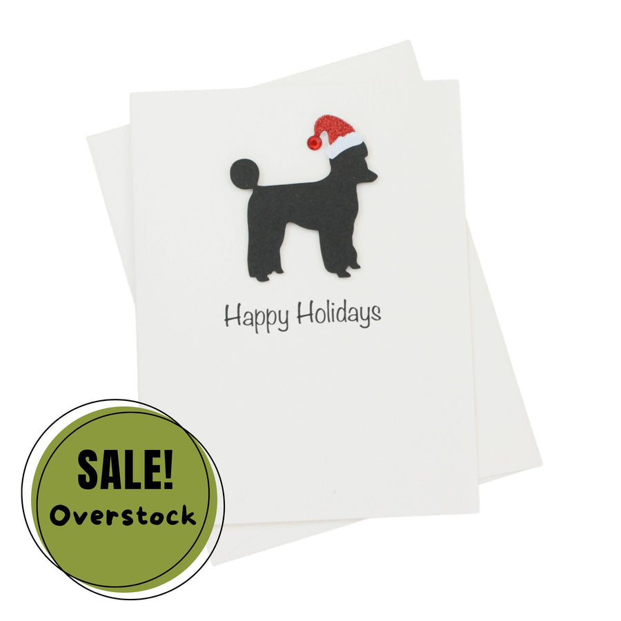 Black Poodle Sporting Clip Christmas Cards Pack of 10 White Base | Handmade Dog Holiday Notecard Set | Sparkly Santa Hat Greeting