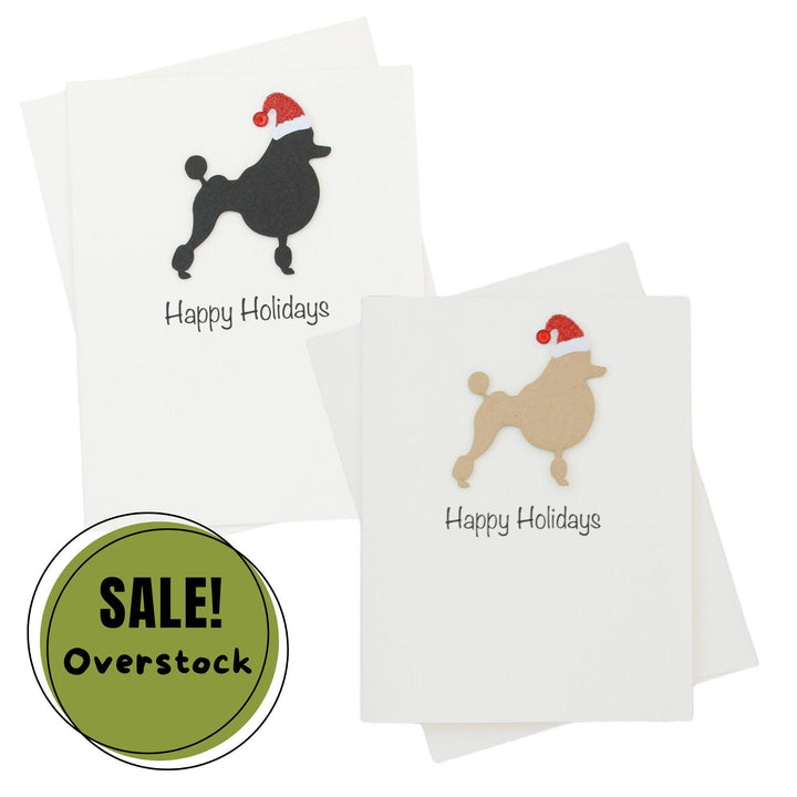 Poodle Continental Clip Christmas Cards Pack of 10 White Base | Handmade Dog Holiday Notecard Set | Sparkly Santa Hat Greeting Boxed Set