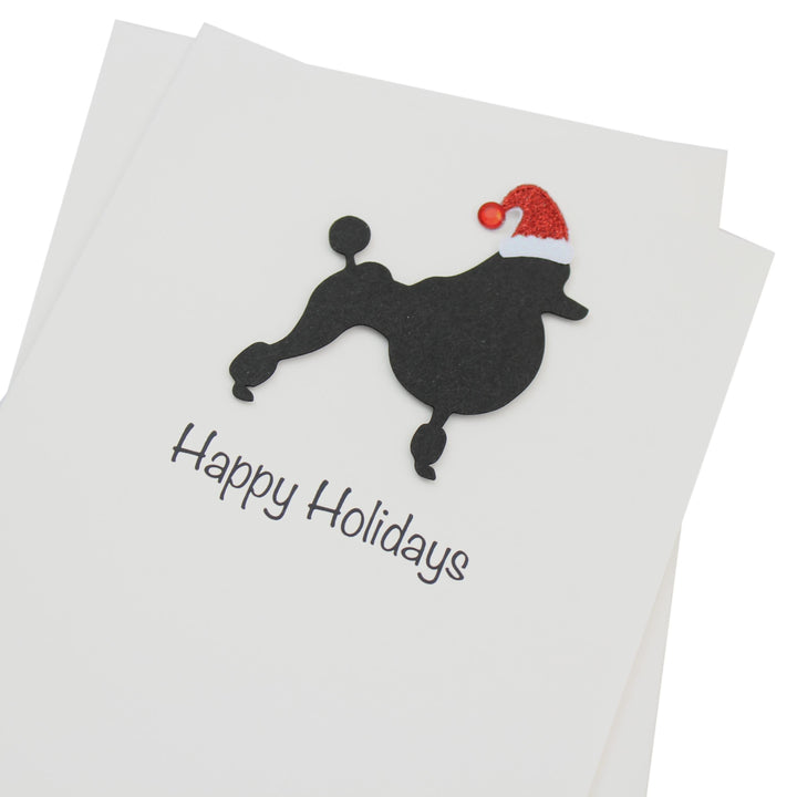 Poodle Continental Clip Christmas Cards Pack of 10 White Base | Handmade Dog Holiday Notecard Set | Sparkly Santa Hat Greeting Boxed Set