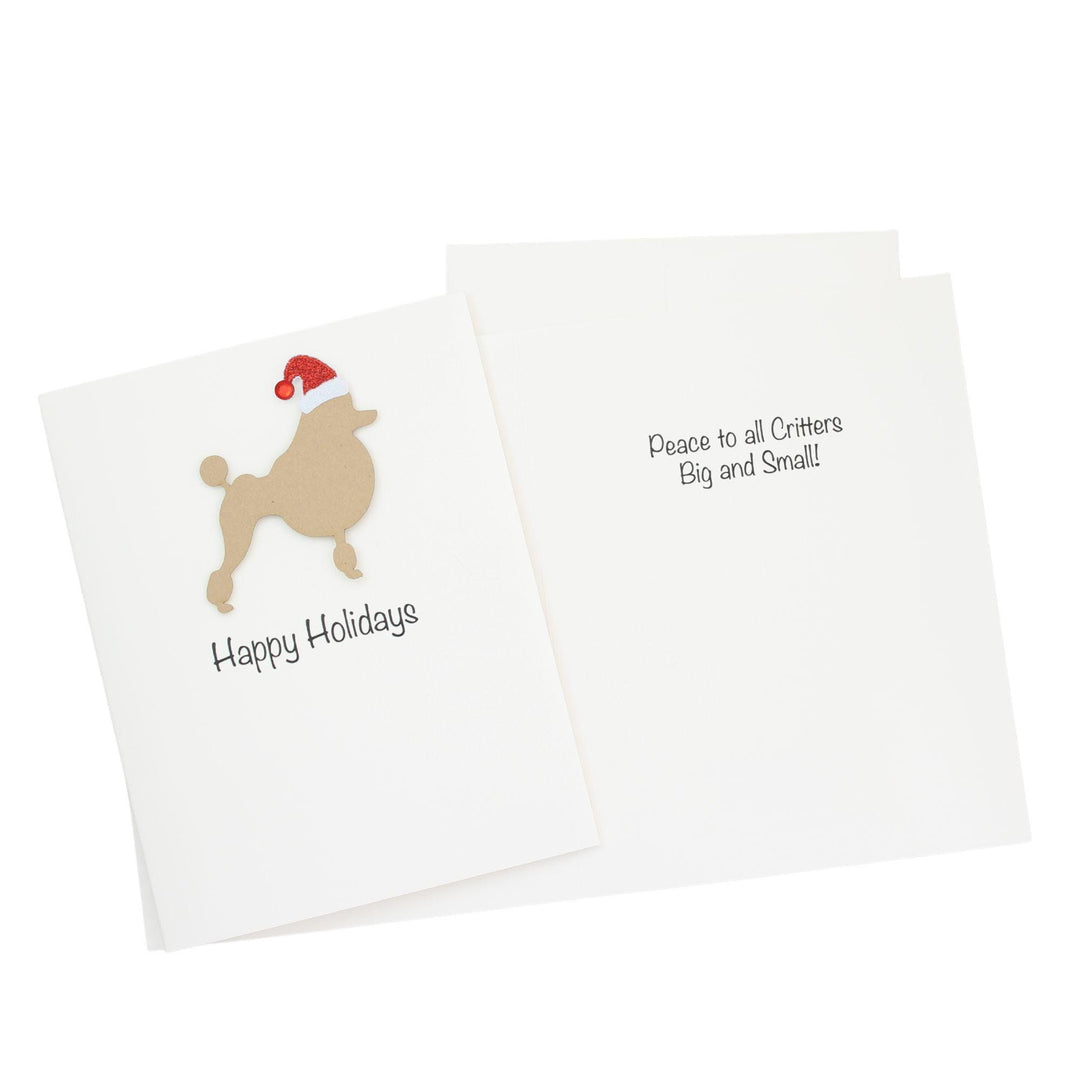 Poodle Continental Clip Christmas Cards Pack of 10 White Base | Handmade Dog Holiday Notecard Set | Sparkly Santa Hat Greeting Boxed Set