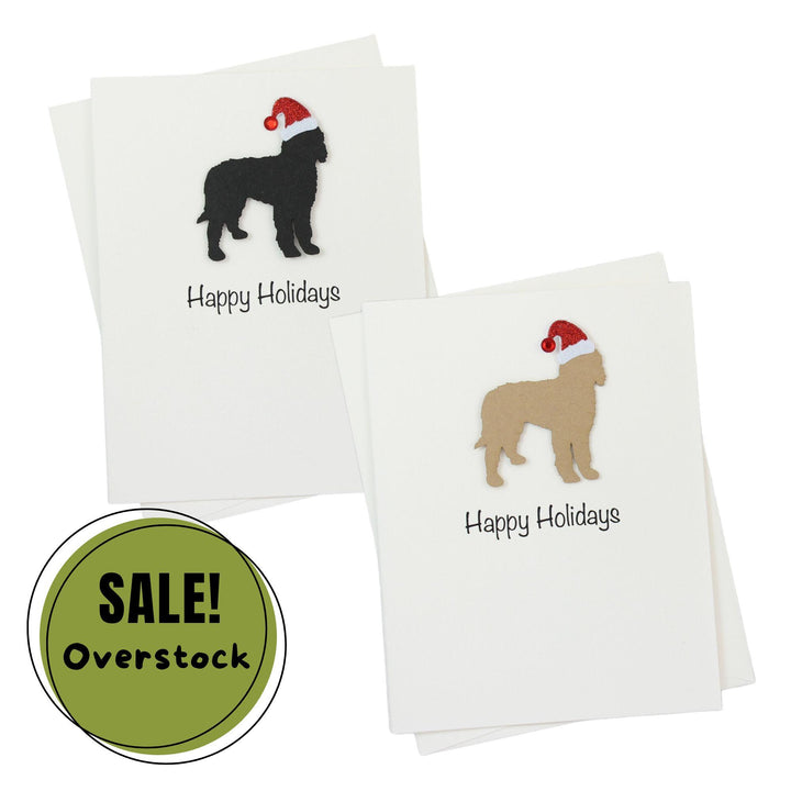 Doodle Christmas Cards Pack of 10 White Base | Handmade Dog Holiday Notecard Set | Sparkly Santa Hat Greeting Boxed Set | Bernedoodle