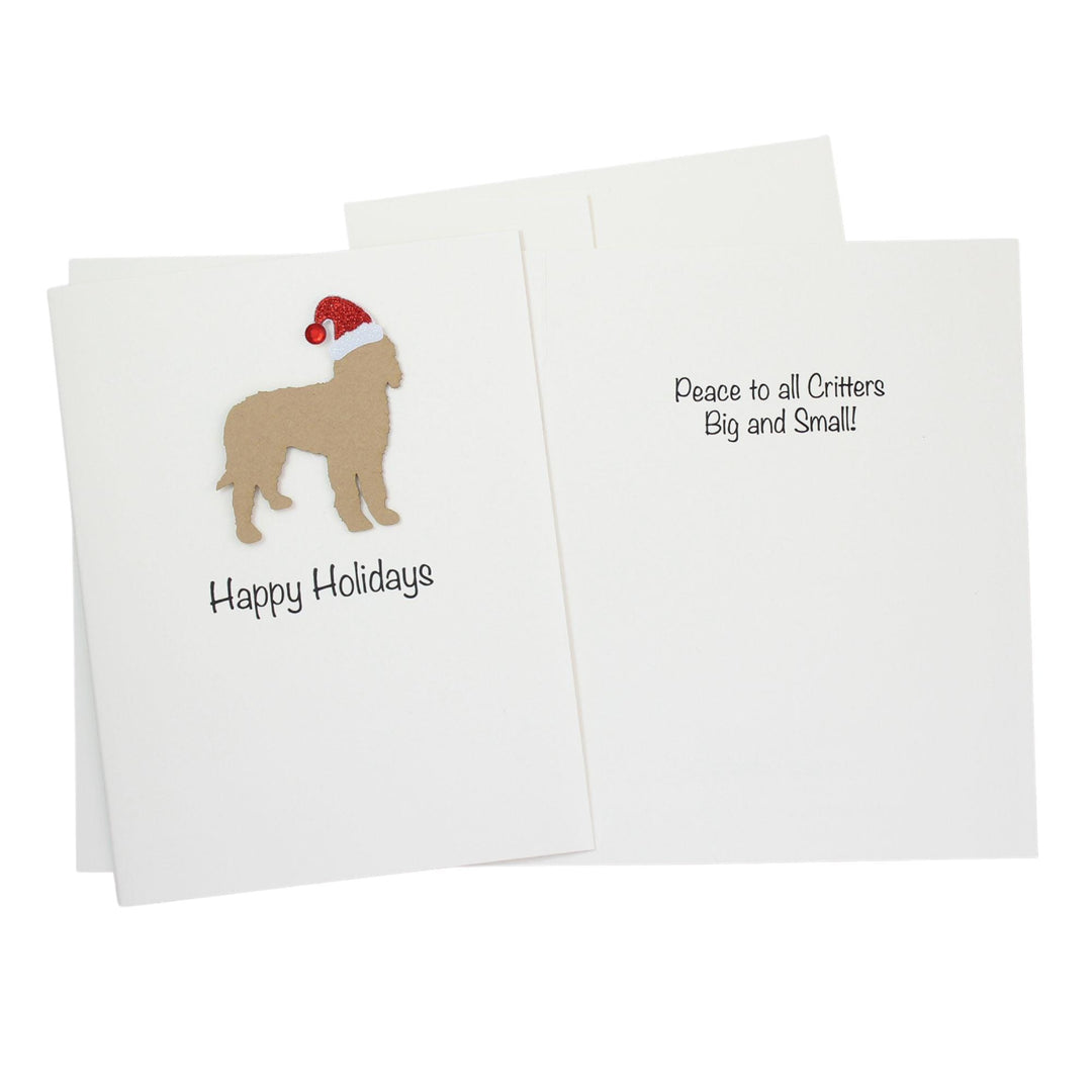 Doodle Christmas Cards Pack of 10 White Base | Handmade Dog Holiday Notecard Set | Sparkly Santa Hat Greeting Boxed Set | Bernedoodle