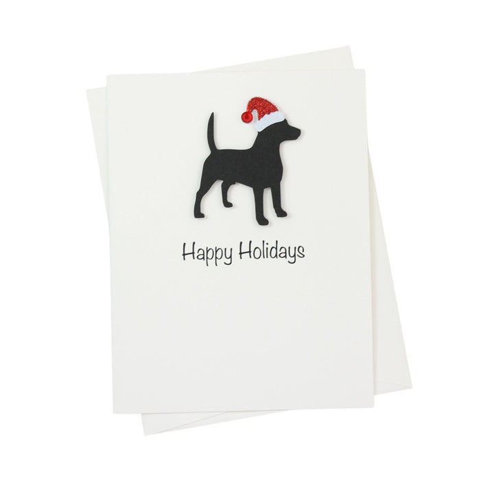 Beagle Christmas Cards Pack of 10 White Base | Handmade Dog Holiday Notecard Set | Sparkly Santa Hat Greeting Boxed Set