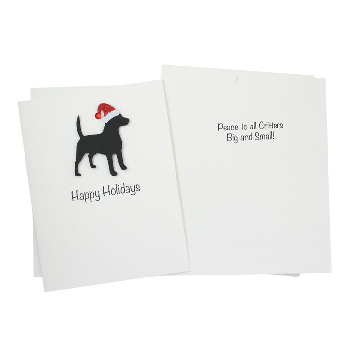 Beagle Christmas Cards Pack of 10 White Base | Handmade Dog Holiday Notecard Set | Sparkly Santa Hat Greeting Boxed Set