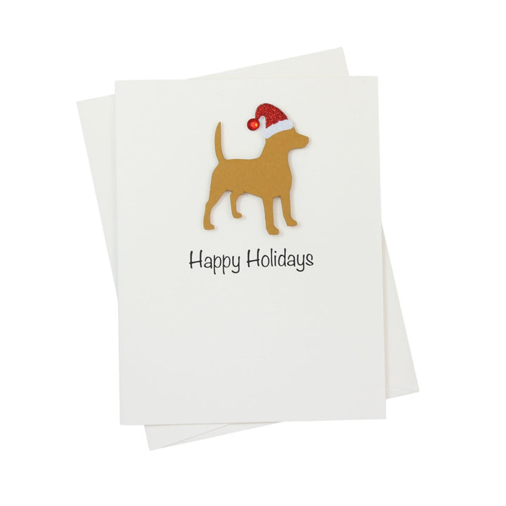 Beagle Christmas Cards Pack of 10 White Base | Handmade Dog Holiday Notecard Set | Sparkly Santa Hat Greeting Boxed Set