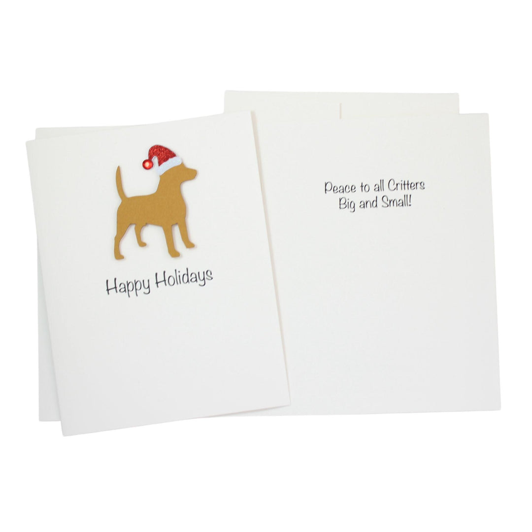 Beagle Christmas Cards Pack of 10 White Base | Handmade Dog Holiday Notecard Set | Sparkly Santa Hat Greeting Boxed Set