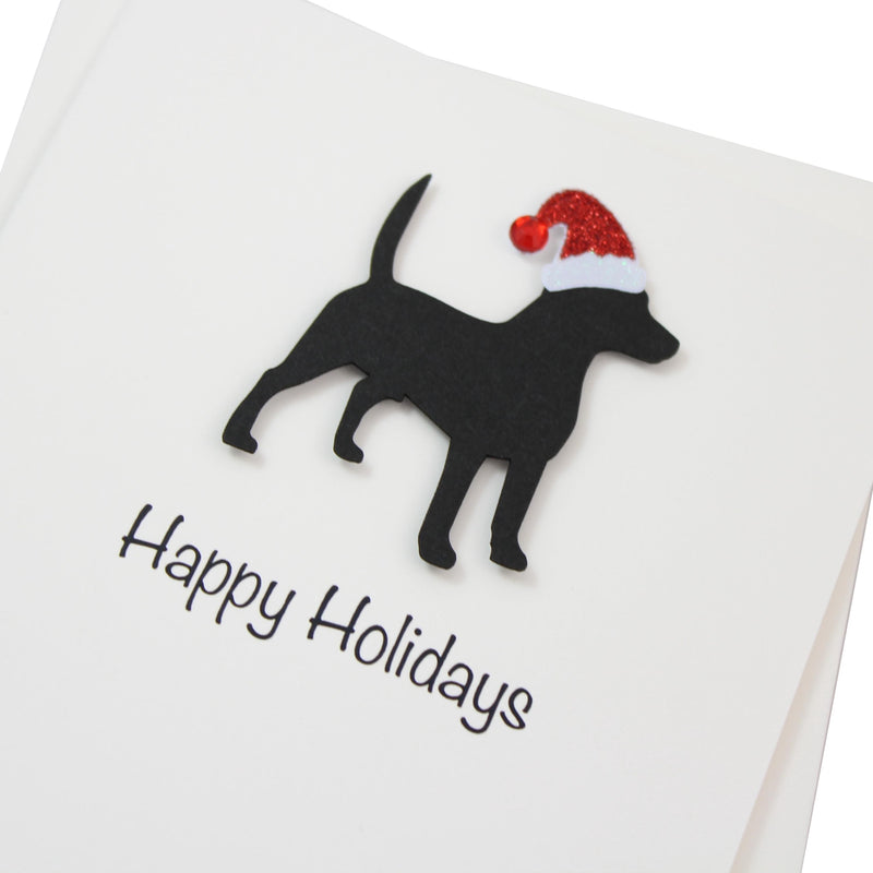 Beagle Christmas Cards Pack of 10 White Base | Handmade Dog Holiday Notecard Set | Sparkly Santa Hat Greeting Boxed Set