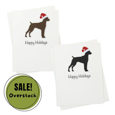 German Shorthaired Pointer Christmas Cards Pack of 10 White Base | Handmade Dog Holiday Notecard Set | Sparkly Santa Hat Greeting Boxed Set