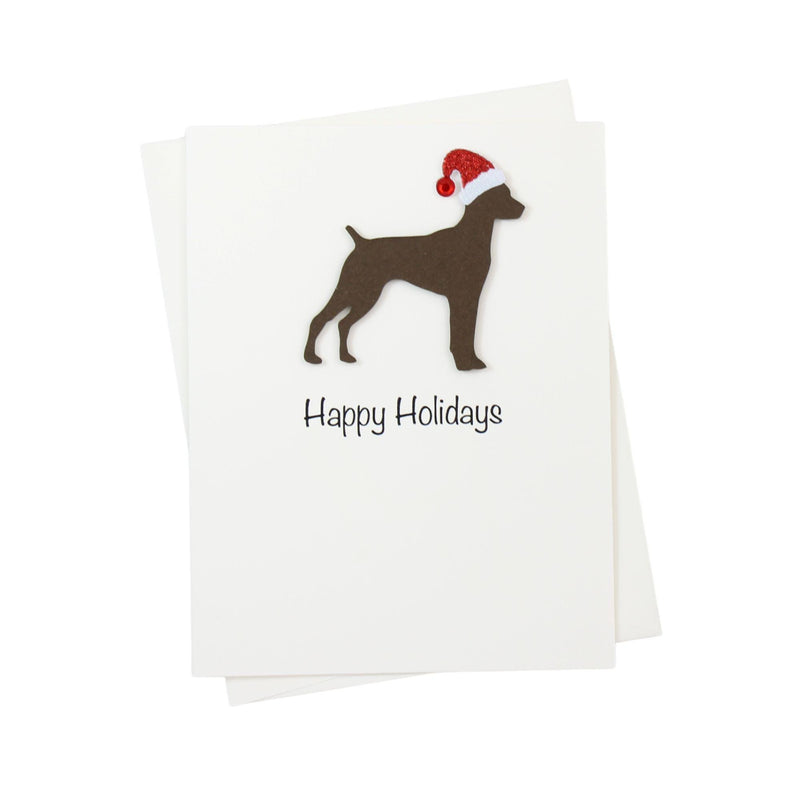 German Shorthaired Pointer Christmas Cards Pack of 10 White Base | Handmade Dog Holiday Notecard Set | Sparkly Santa Hat Greeting Boxed Set