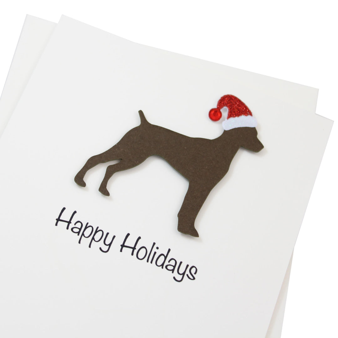 German Shorthaired Pointer Christmas Cards Pack of 10 White Base | Handmade Dog Holiday Notecard Set | Sparkly Santa Hat Greeting Boxed Set