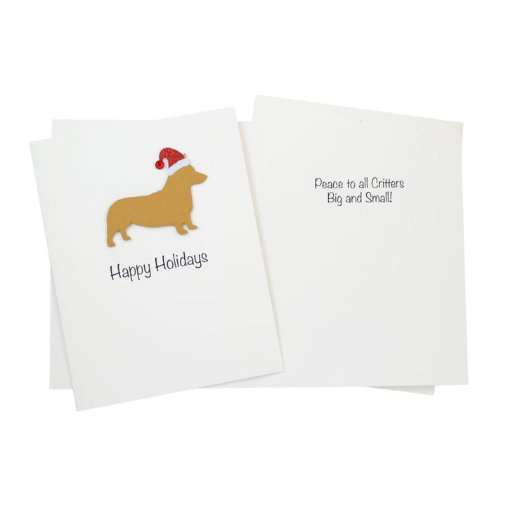 Pembroke Welsh Corgi Christmas Cards Pack of 10 White Base | Handmade Dog Holiday Notecard Set | Sparkly Santa Hat Greeting Boxed Set