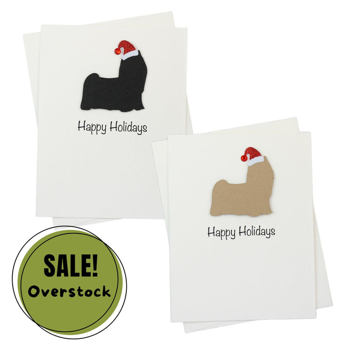 Yorkshire Terrier Yorkie Christmas Cards Pack of 10 White Base | Handmade Dog Holiday Notecard Set | Sparkly Santa Hat Greeting Boxed Set