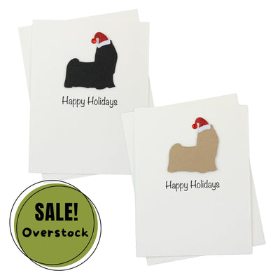 Yorkshire Terrier Yorkie Christmas Cards Pack of 10 White Base | Handmade Dog Holiday Notecard Set | Sparkly Santa Hat Greeting Boxed Set