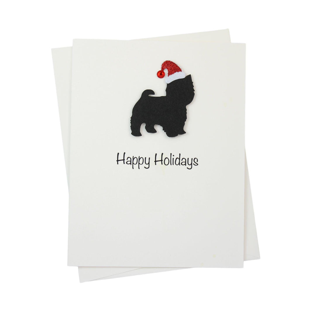 Yorkie Yorkshire Terrier Christmas Cards Pack of 10 White Base | Handmade Dog Holiday Notecard Set | Sparkly Santa Hat Yorkiepoo Maltese