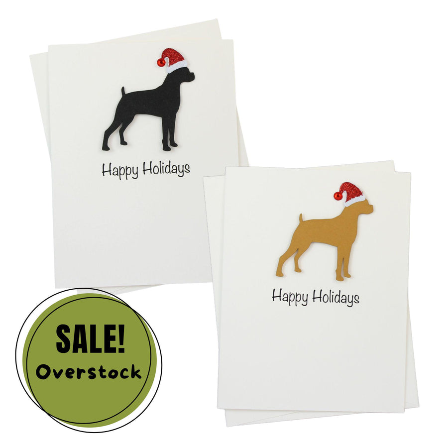 Boxer Christmas Cards Pack of 10 White Base | Handmade Dog Holiday Notecard Set | Sparkly Santa Hat Greeting Boxed Set Greeting Stationary