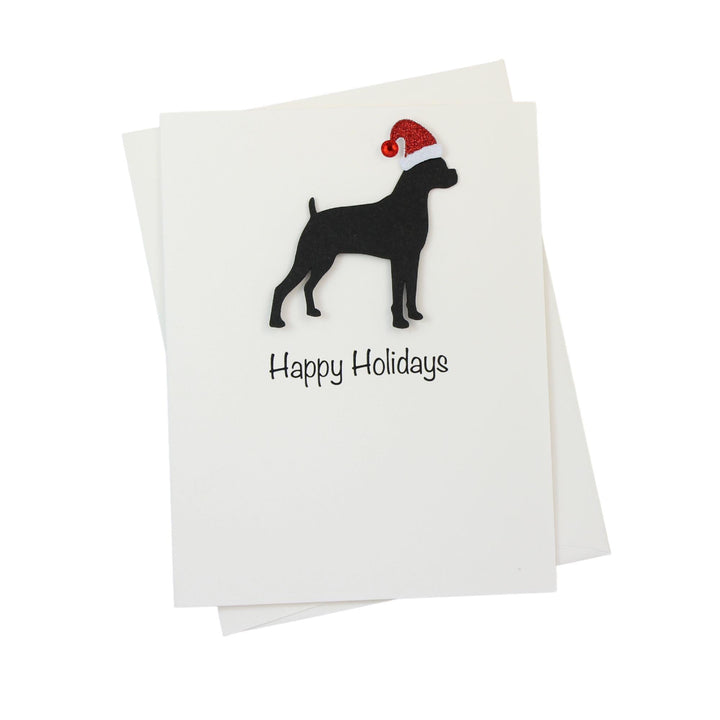 Boxer Christmas Cards Pack of 10 White Base | Handmade Dog Holiday Notecard Set | Sparkly Santa Hat Greeting Boxed Set Greeting Stationary