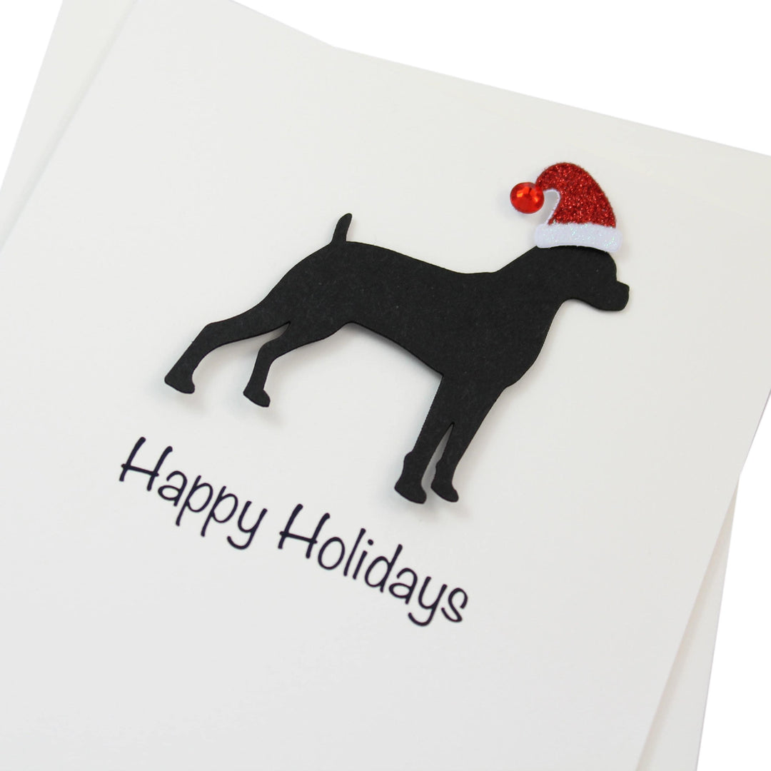 Boxer Christmas Cards Pack of 10 White Base | Handmade Dog Holiday Notecard Set | Sparkly Santa Hat Greeting Boxed Set Greeting Stationary