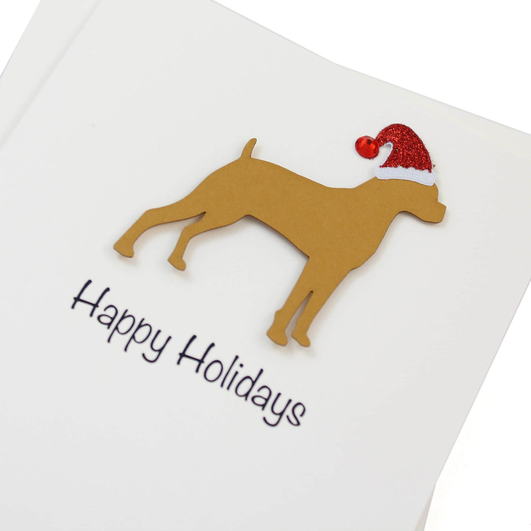 Boxer Christmas Cards Pack of 10 White Base | Handmade Dog Holiday Notecard Set | Sparkly Santa Hat Greeting Boxed Set Greeting Stationary