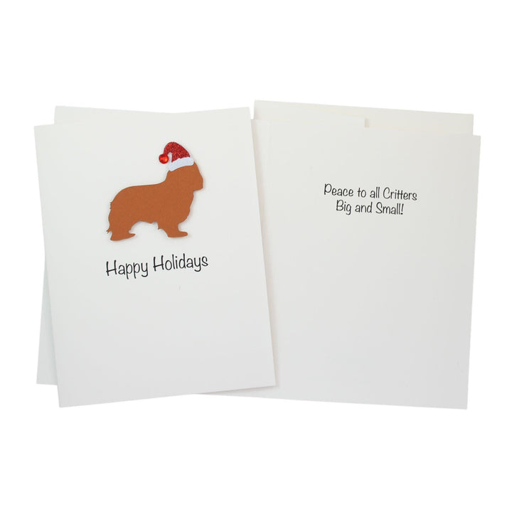 Cavalier King Charles Spaniel Christmas Cards Pack of 10 White Base | Handmade Dog Holiday Notecard Set | Sparkly Santa Hat Greeting Boxed