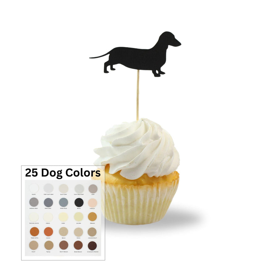 Dachshund Smooth Coat Cupcake Topper Set of 12 | Weiner Dog Cake Topper | Pet Decorations Birthday Party Decor | Custom 25 Dog Colors