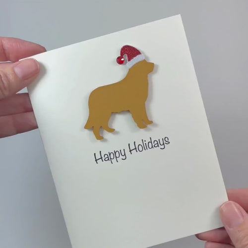 Dark Golden Retriever Christmas Cards Pack of 10 White Base | Handmade Dog Holiday Notecard Set | Sparkly Santa Hat Greeting Boxed Set