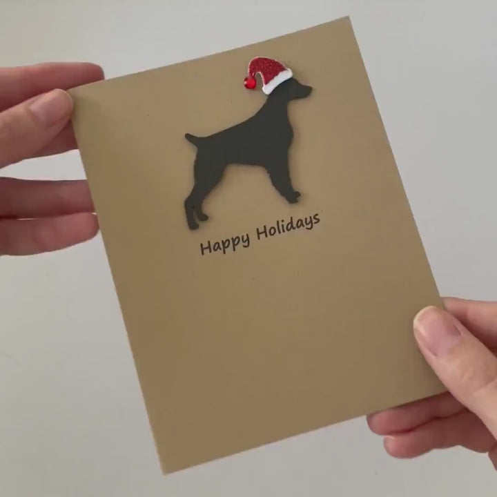 Brittany Christmas Cards Pack of 10 | Pet Holiday Notecards | Black White Dog Greeting with Santa hat | Kraft Brown