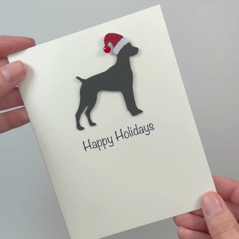 German Shorthaired Pointer Christmas Cards Pack of 10 White Base | Handmade Dog Holiday Notecard Set | Sparkly Santa Hat Greeting Boxed Set