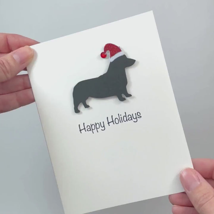 Pembroke Welsh Corgi Christmas Cards Pack of 10 White Base | Handmade Dog Holiday Notecard Set | Sparkly Santa Hat Greeting Boxed Set