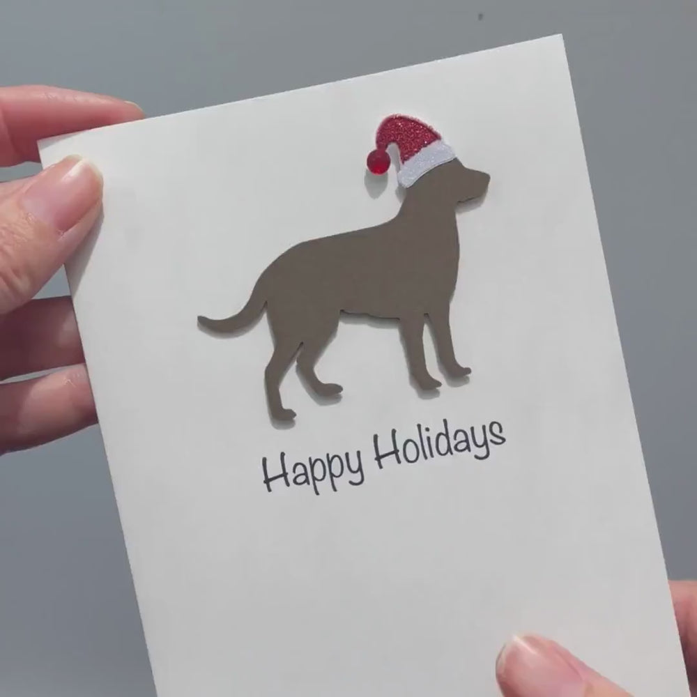 Chocolate Brown Labrador Retriever Christmas Cards Pack of 10 White Base | Handmade Lab Holiday Notecard Set | Sparkly Santa HatGreeting