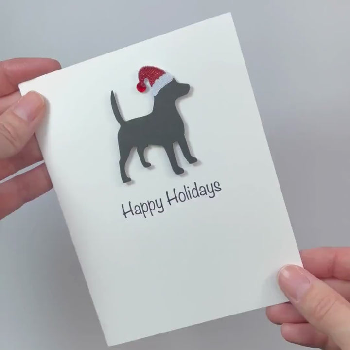 Beagle Christmas Cards Pack of 10 White Base | Handmade Dog Holiday Notecard Set | Sparkly Santa Hat Greeting Boxed Set