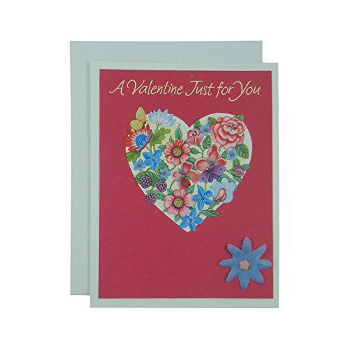 Valentine's Day Greeting Card - Handmade Recycled - Flowered Heart Valentine's Day Card - Embellish by Jackie