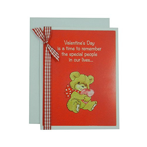 Valentine's Day Greeting Card - Handmade Recycled - Teddy Bear Valentine's Day Card - Embellish by Jackie