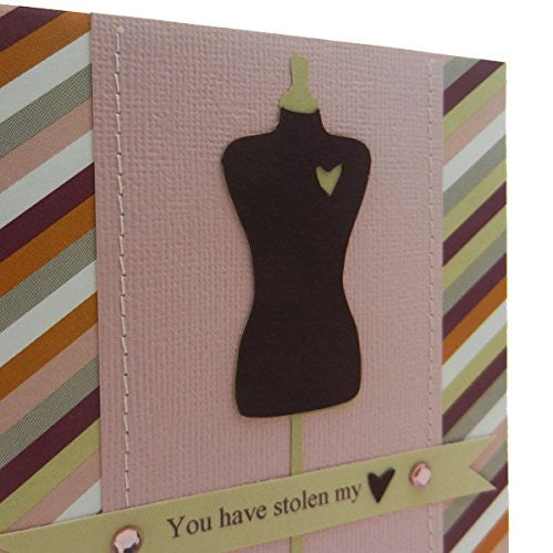 Love Greeting Card Handmade Dress form with Stolen Heart stripe pattern with envelope - Embellish by Jackie - Handmade Greeting Cards