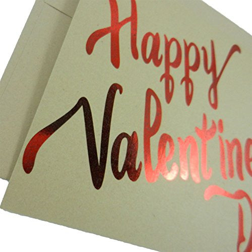 Red Foil Valentine's Day Card on Kraft Card stock - Happy Valentine's Day 5x7 Greeting Card Blank - Embellish by Jackie