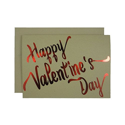 Red Foil Valentine's Day Card on Kraft Card stock - Happy Valentine's Day 5x7 Greeting Card Blank - Embellish by Jackie